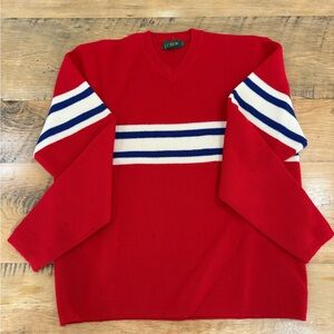 J. Crew V-Neck Sweater in Red with Blue and White Stripes